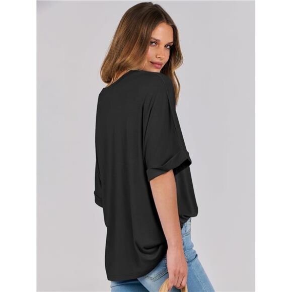 Women's Oversized Crewneck T-Shirts – Short Sleeve Summer Casual Tops - Picture 3 of 7